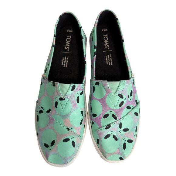 Toms Glow In The Dark Alien Canvas Slip-On Sneakers Mint &Purple Size 8.5 - Picture 1 of 11